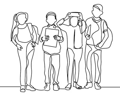 Four young people
              walking